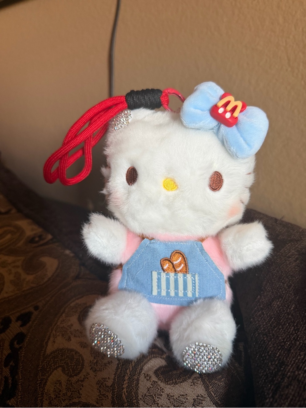 Hello Kitty Plush Charm with Light Blue Bow and Pink Outfit